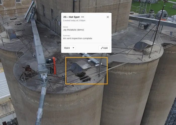Drone photogrammetry interface showing construction safety