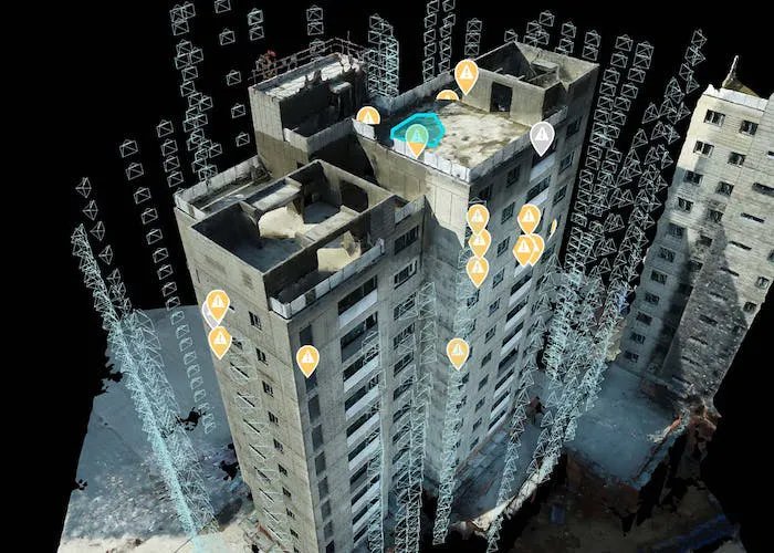 Aerial drone inspection of building for project management