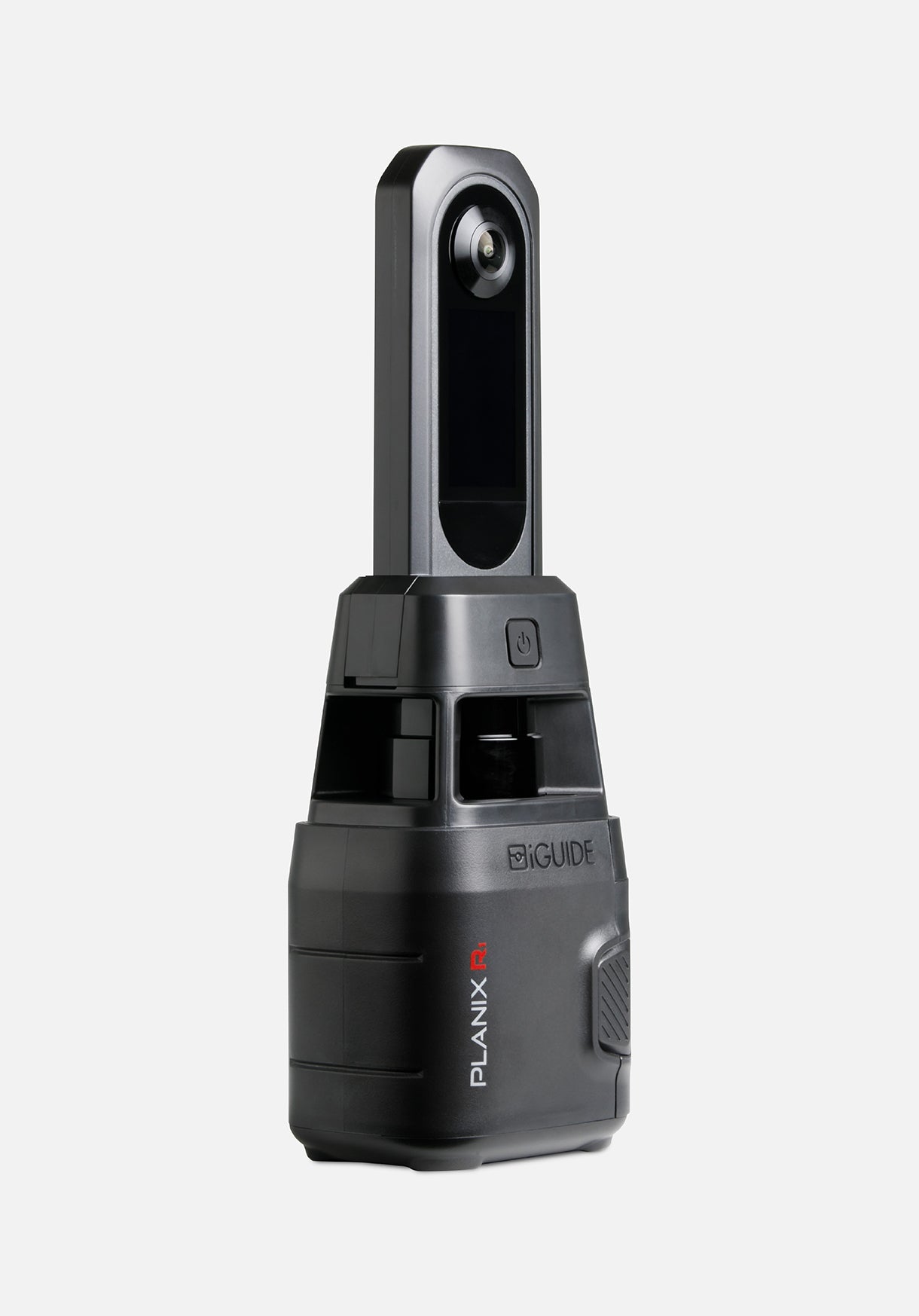 iGUIDE PLANIX R1 camera three-quarter view showing the LiDAR scanner module and 360-degree panoramic lens